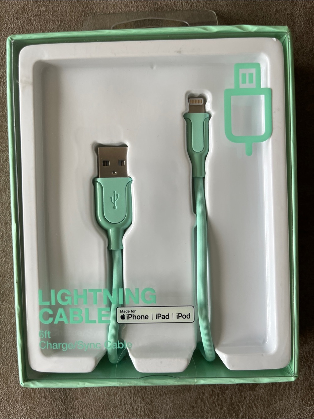 Mint Green Lightning Charging & Sync Cable for iPhone, iPad, iPod